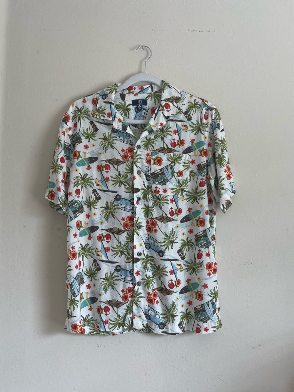 George White Hawaiian Print Short-Sleeve Button-Down Shirt